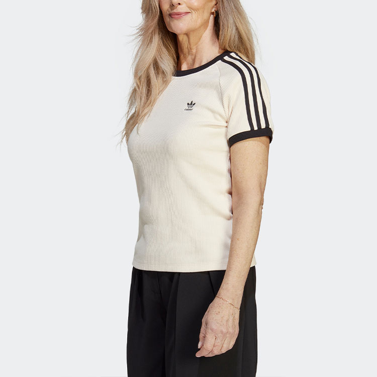 Lookbook (Women) adidas Originals 3-Stripes Slim T-Shirt  Retro Raglan Tee - Off White. IC5463
