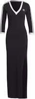 (Women) adidas Originals 3-Stripes V-Neck Maxi Dress Black Casual Wear IK0439 (Women) adidas Originals 3-Stripes V-Neck Maxi Dress Black Casual Wear IK0439