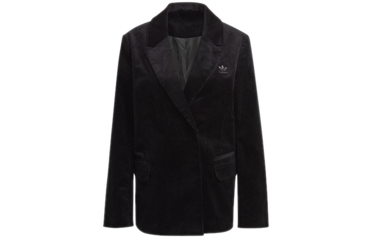 (Women) adidas Originals 3 Stripes Corduroy Relaxed Blazer Retro Jacket Black. GU3000