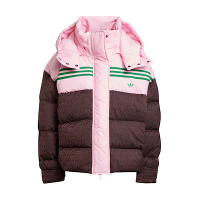 (Women) adidas Originals 70s FW24 Pink/Mystic Brown Striped Down Jacket. JN7653