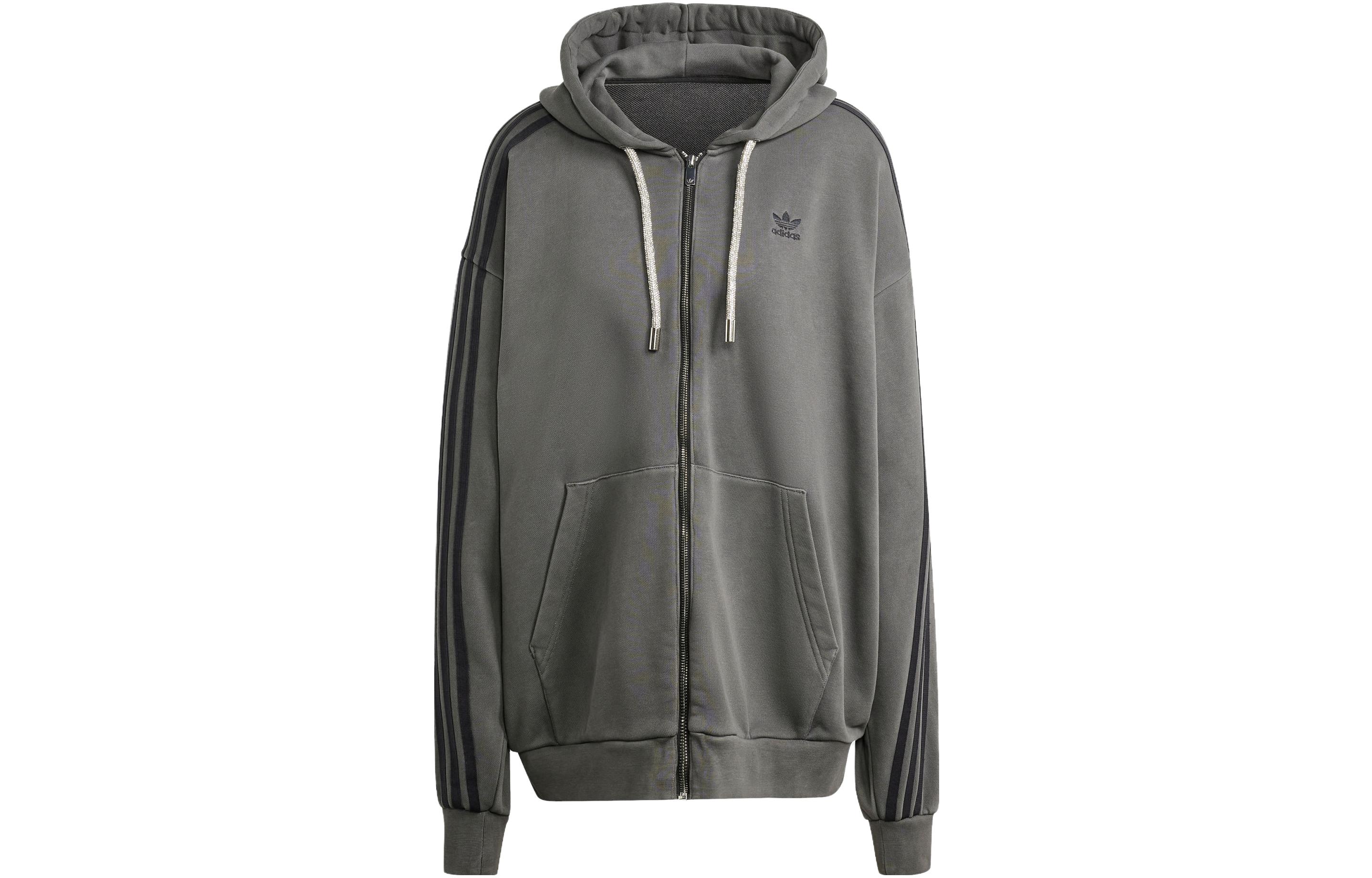 (Women) adidas Originals  ADILENIUM Striped Loose Fit Hooded Jacket - Black IV9334 圖 2