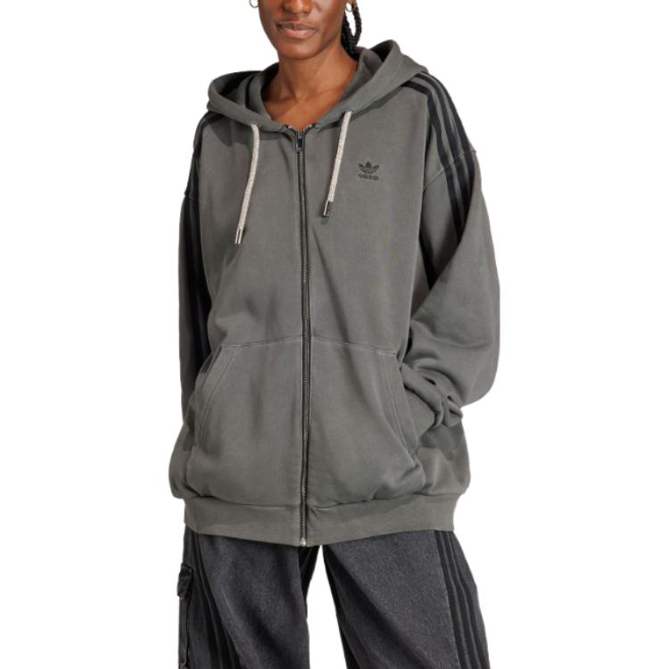 (Women) adidas Originals  ADILENIUM Striped Loose Fit Hooded Jacket - Black IV9334 圖 3