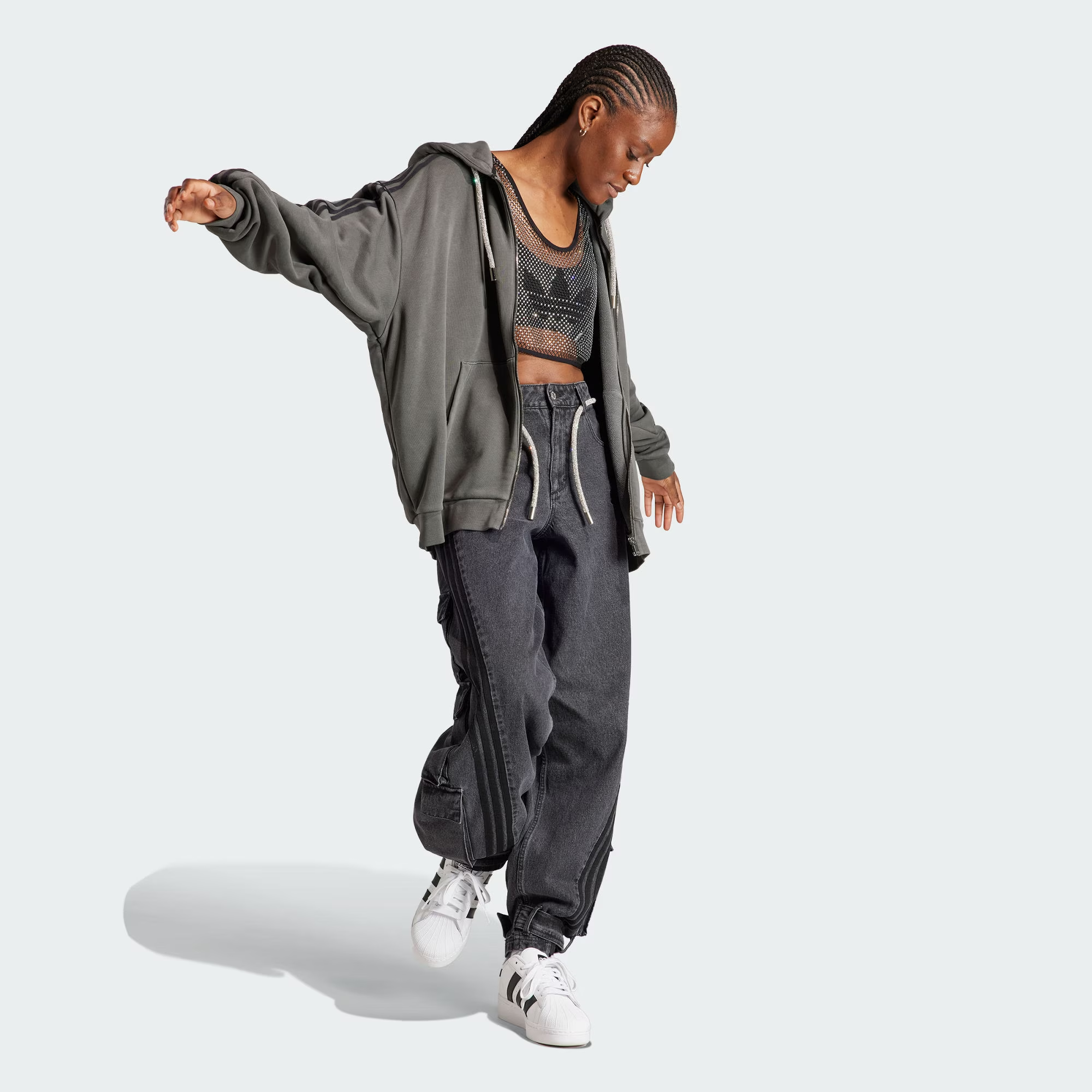 (Women) adidas Originals  ADILENIUM Striped Loose Fit Hooded Jacket - Black IV9334 圖 5