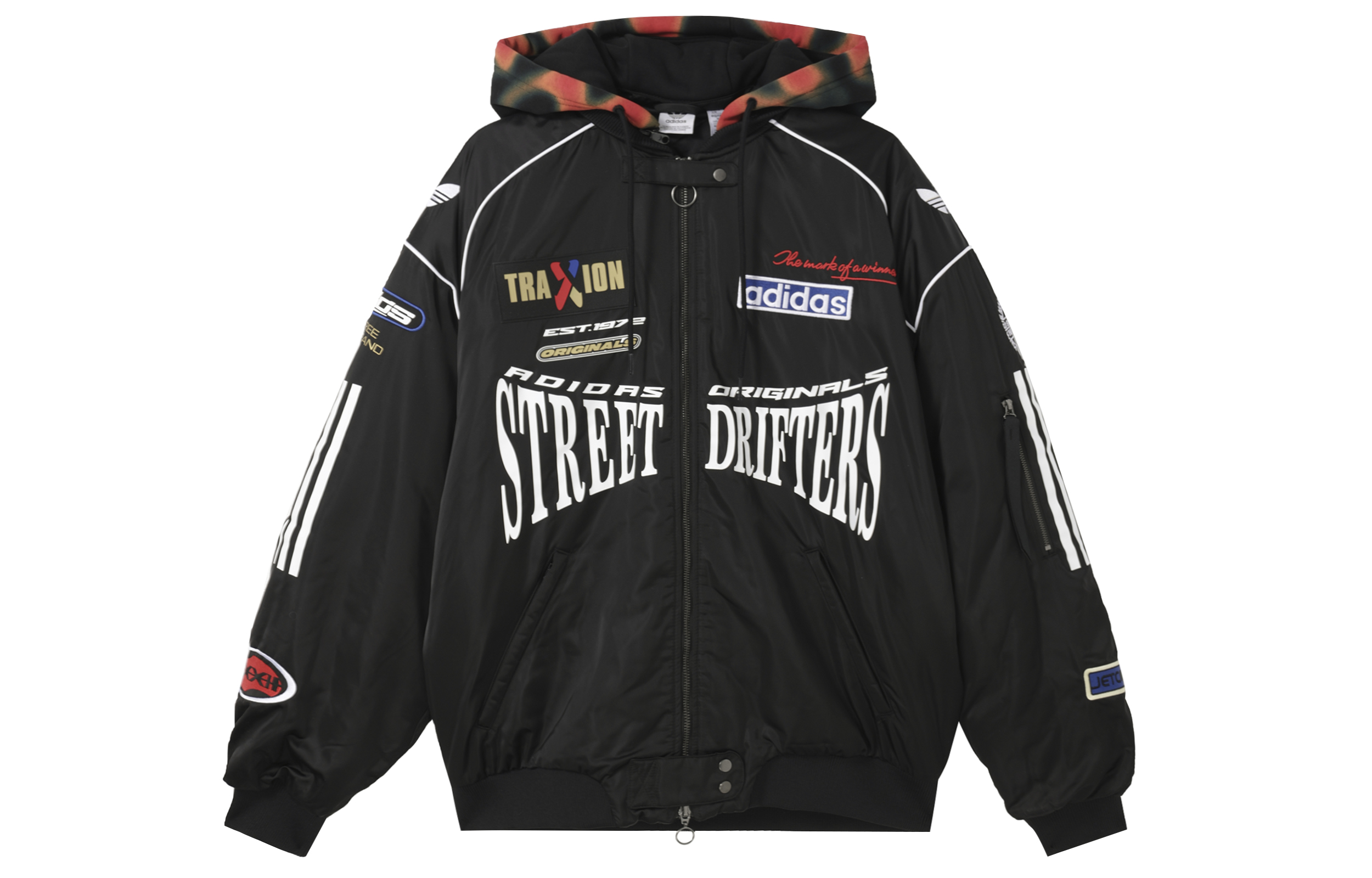 (Women) adidas Originals  Black Letter Logo Hooded Jacket Cotton Coat. JW9747