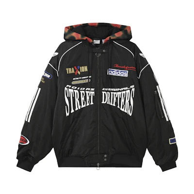 (Women) adidas Originals Black Letter Logo Hooded Jacket Cotton Coat. JW9747