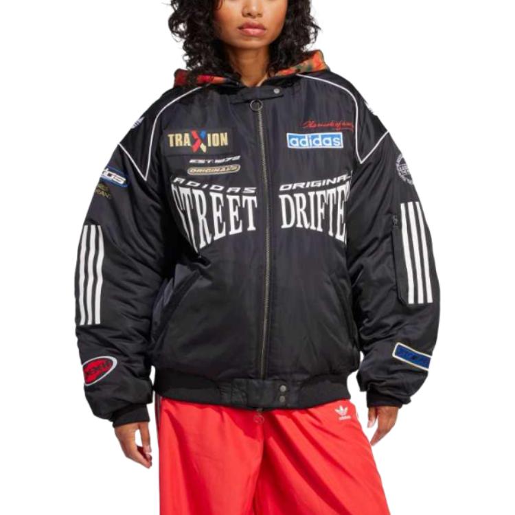 Shop (W) adidas Originals Jaket Hoodie Logo Hitam Mantel Katun. JW9747