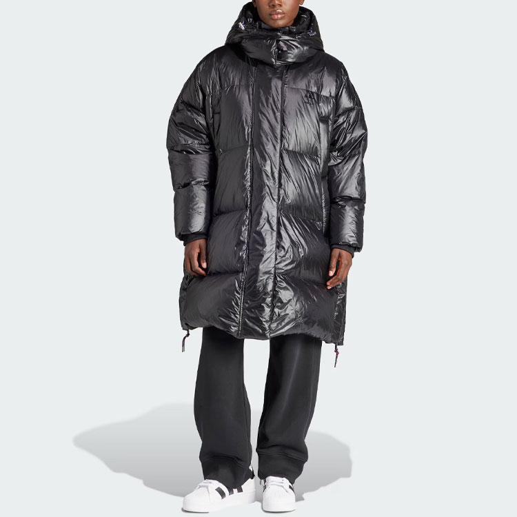 Lookbook (W) adidas Originals 黑色長版羽絨連帽外套大衣. IR7119