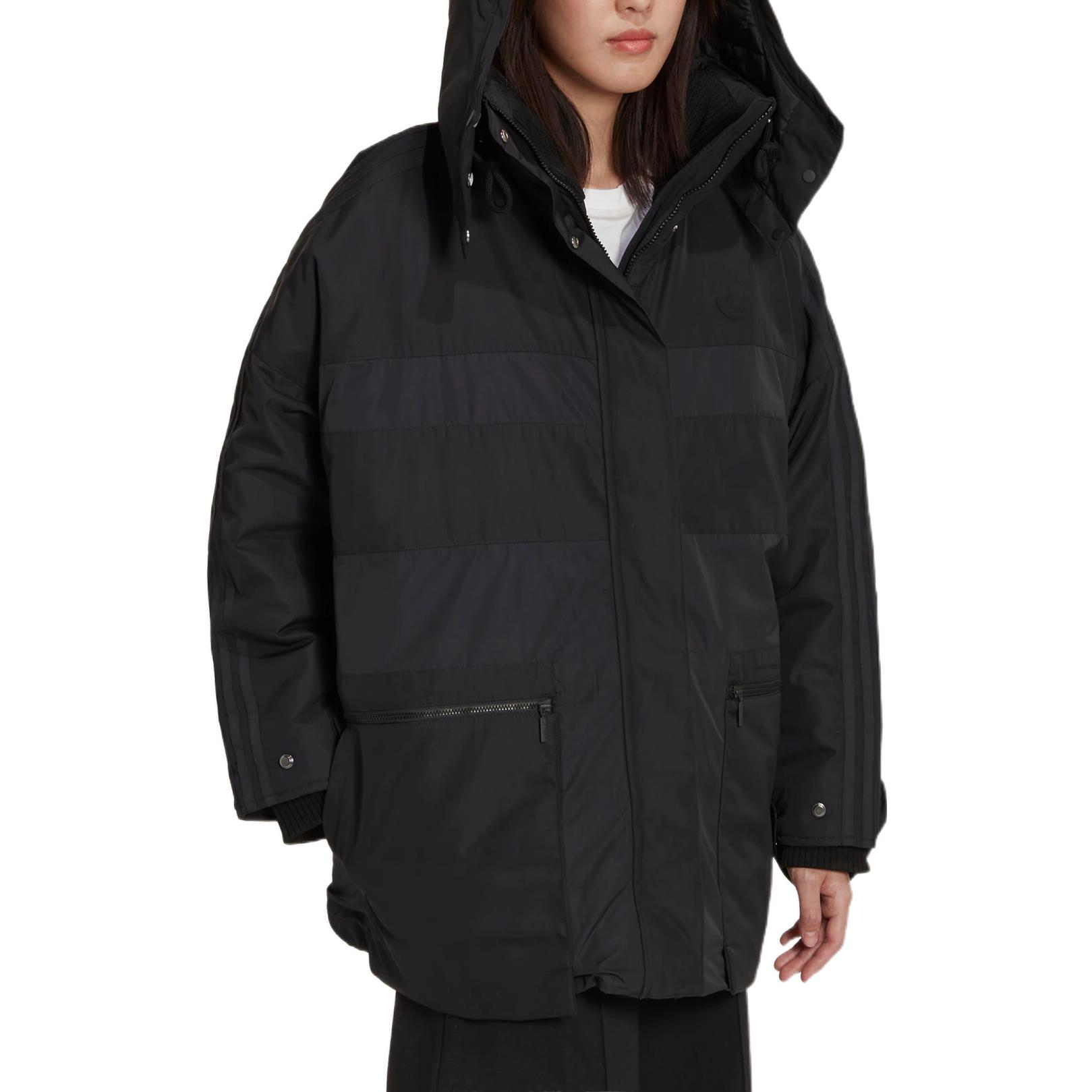 Shop (Women) adidas Originals  Black Solid Zip-Up Puffer Jacket Long Sleeve HM2615