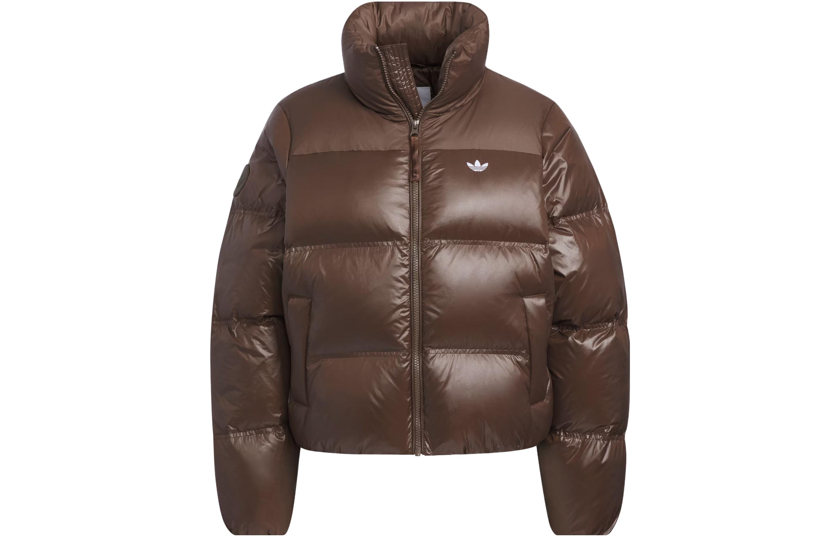 (Women) adidas Originals  Brown Logo Puffer Jacket Long Sleeve Down Coat. IK2797