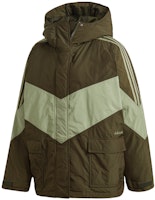 (Women) adidas Originals Colorblock Hooded Cotton Jacket Green Winter Coat. ED6590 (Women) adidas Originals Colorblock Hooded Cotton Jacket Green Winter Coat. ED6590