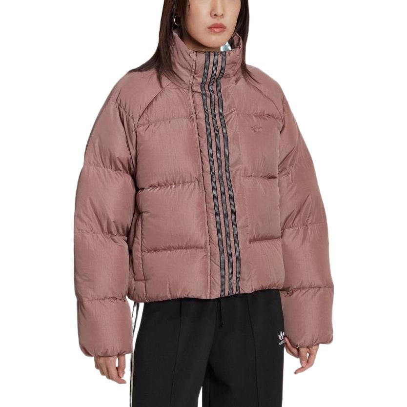 Lookbook (W) adidas Originals 拼色條紋短版羽絨外套 淺棕紅 HK5237