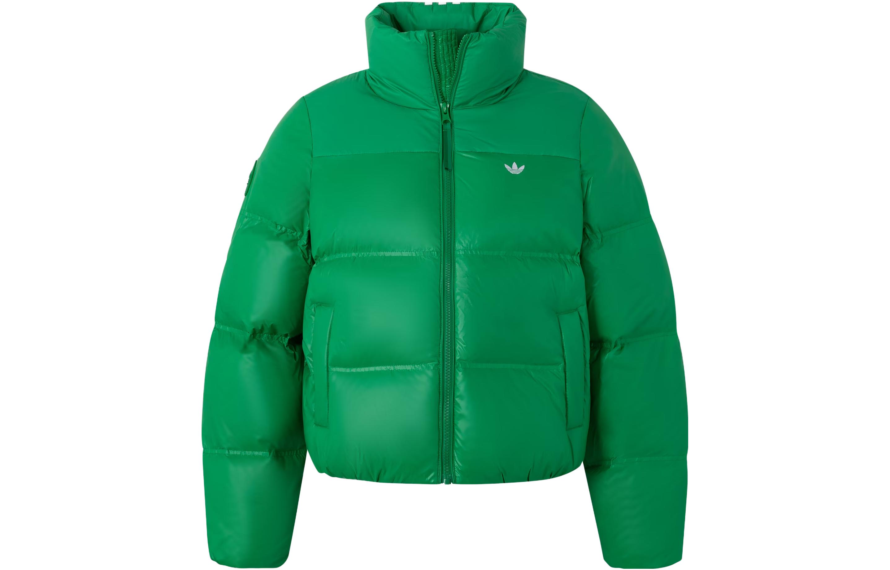 (Women) adidas Originals  Green Short Down Puffer Jacket with 3-Stripes Logo. JE6042
