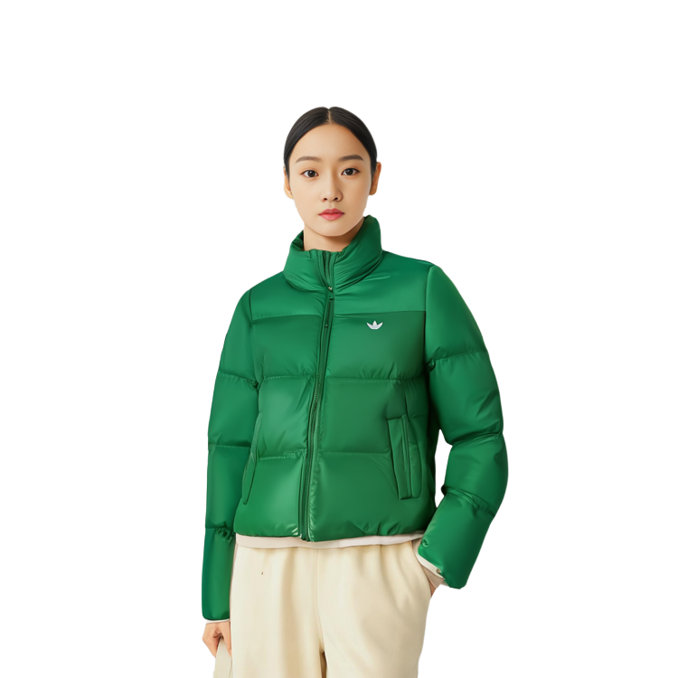 Shop (W) adidas Originals 綠色短版羽絨外套 3條紋標誌 JE6042
