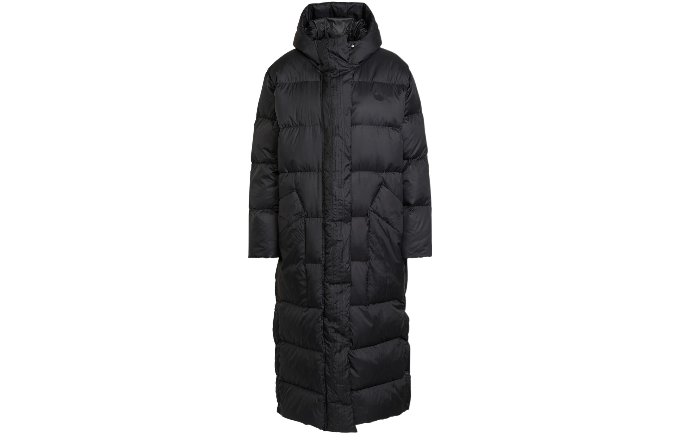 (Women) adidas Originals  Long Down Jacket Black Hooded Mid-Length Puffer Coat. HK5241