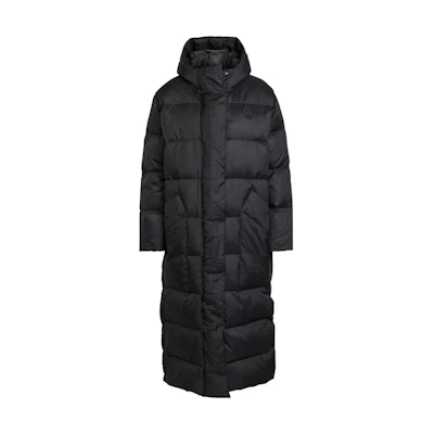 (Women) adidas Originals Long Down Jacket Black Hooded Mid-Length Puffer Coat. HK5241