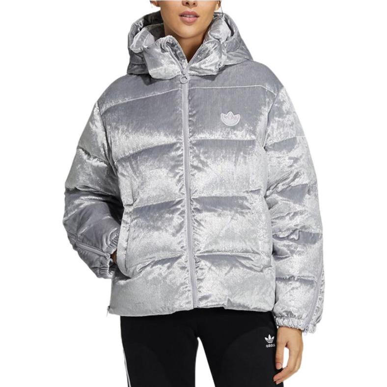 Lookbook (Women) adidas Originals  Metallic Silver Logo Embroidered Puffer Down Jacket. H37077
