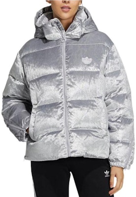 (Women) adidas Originals Metallic Silver Logo Embroidered Puffer Down Jacket. H37077 Lookbook (Women) adidas Originals Metallic Silver Logo Embroidered Puffer Down Jacket. H37077