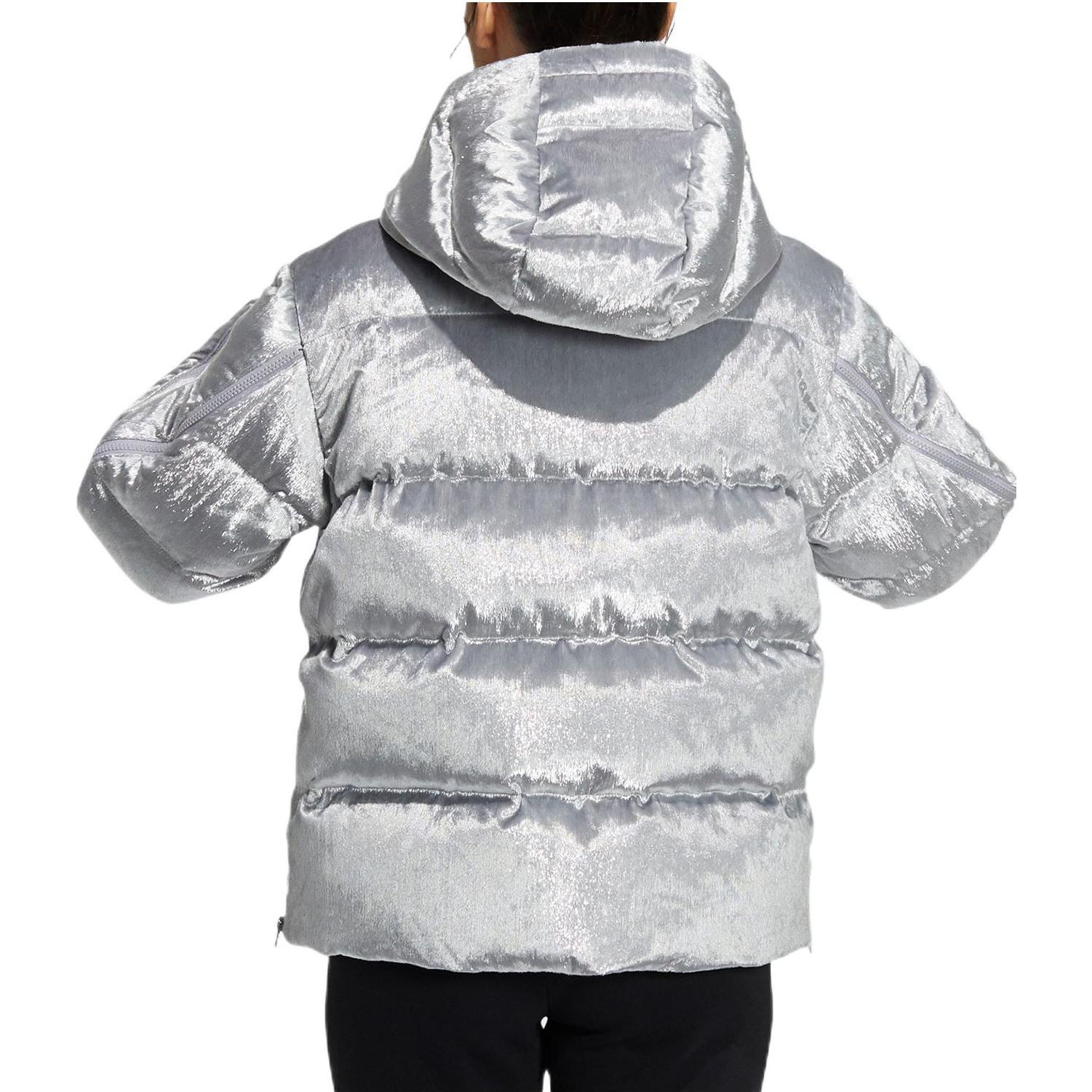 Shop (Women) adidas Originals  Metallic Silver Logo Embroidered Puffer Down Jacket. H37077