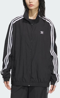 (Women) adidas Originals Oversized Retro Track Jacket Black Trim Striped Design JJ3361 Lookbook (Women) adidas Originals Oversized Retro Track Jacket Black Trim Striped Design JJ3361