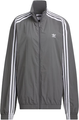 (W) adidas Originals Jaket Track Oversized Retro Abu-Abu dengan Tiga Garis. JJ3362 Order (W) adidas Originals Jaket Track Oversized Retro Abu-Abu dengan Tiga Garis. JJ3362