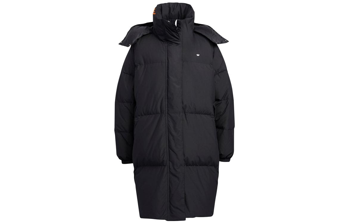 (Women) adidas Originals  Premium Down Long Hooded Jacket Black with Logo Embroidery HS9528