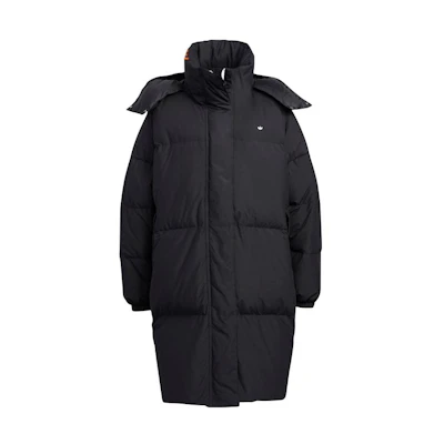 (Women) adidas Originals Premium Down Long Hooded Jacket Black with Logo Embroidery HS9528
