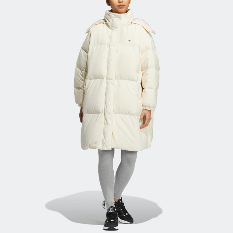 Lookbook (Women) adidas Originals  Premium Down Long Hooded Coat White. HS9529