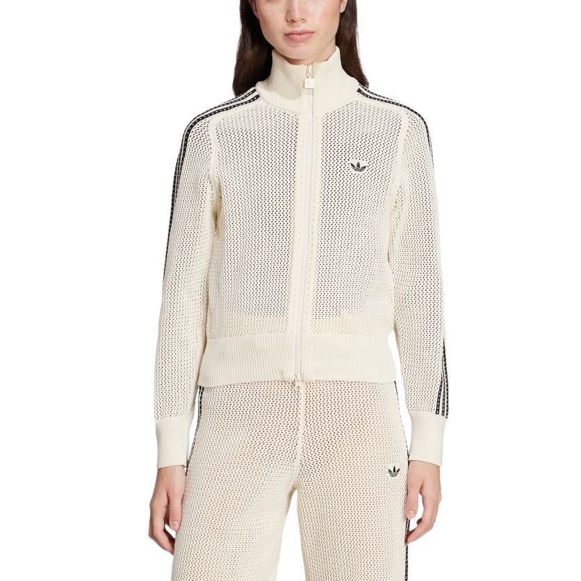 (Women) adidas Originals  Retro Knit Track Jacket White with Striped Zipper Design JD1082