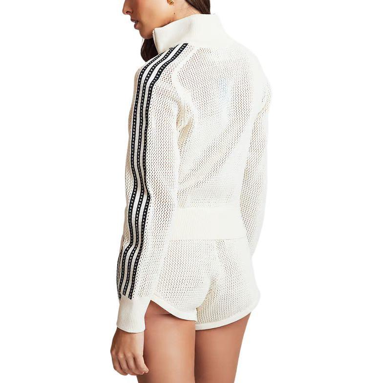 Shop (W) 阿迪达斯 Originals 复古针织夹克白色带条纹拉链设计 JD1082