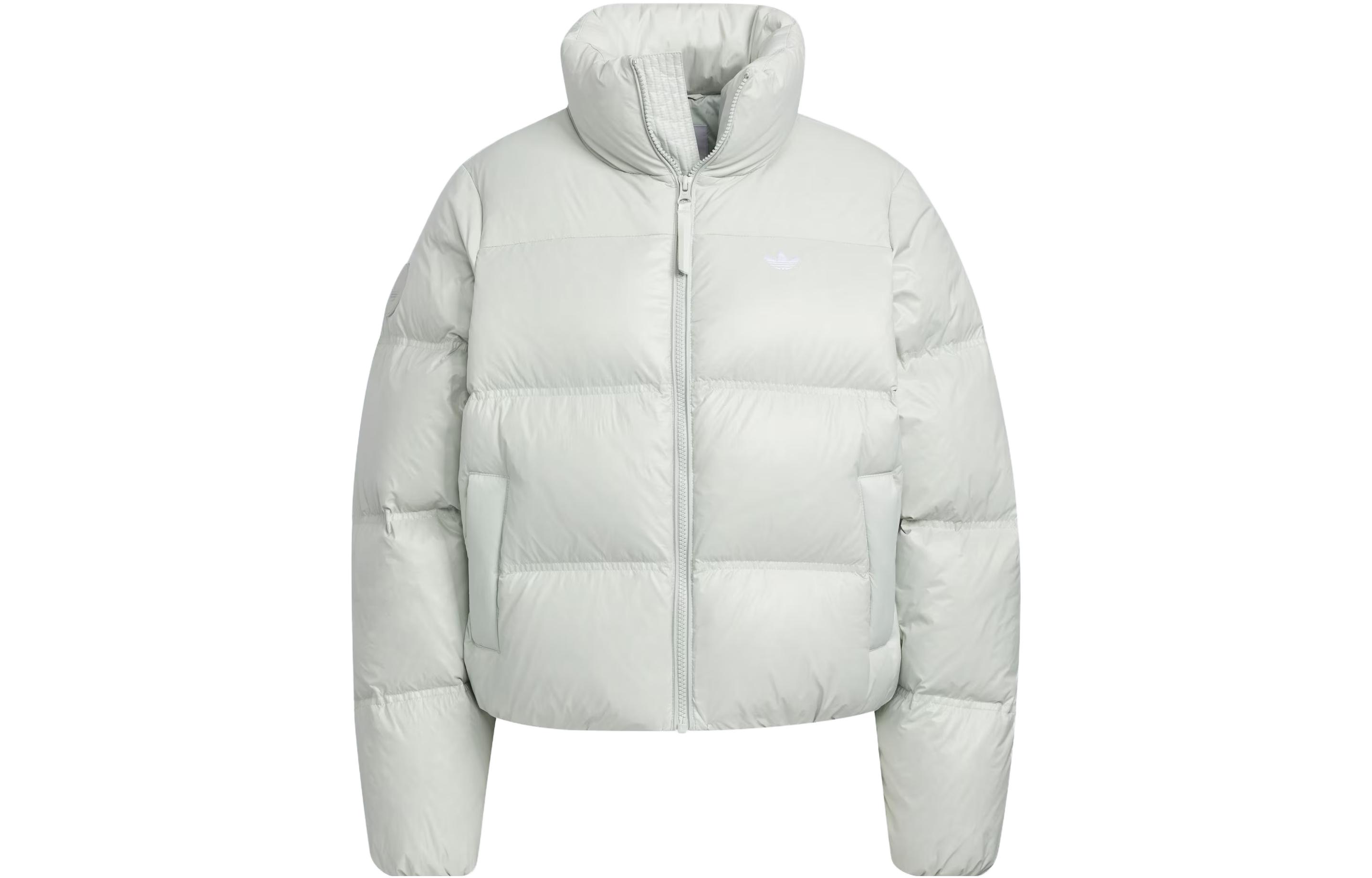 (Women) adidas Originals  Silver Grey Logo Puff Down Jacket 600 Fill Power. IK2798