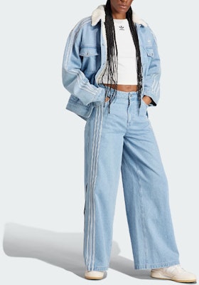 (Women) adidas Originals Spliced Wide-Leg Denim Pants Triple Stripe Light Blue IS5249 Purchase (Women) adidas Originals Spliced Wide-Leg Denim Pants Triple Stripe Light Blue IS5249
