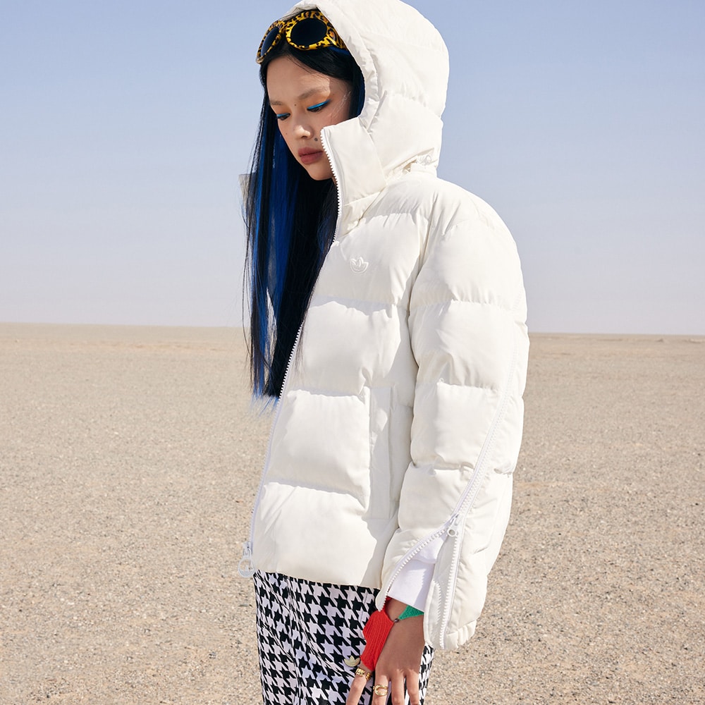 Details for (Women) adidas Originals  White Allover Print Down Jacket with Logo Patch Hooded. HS9511