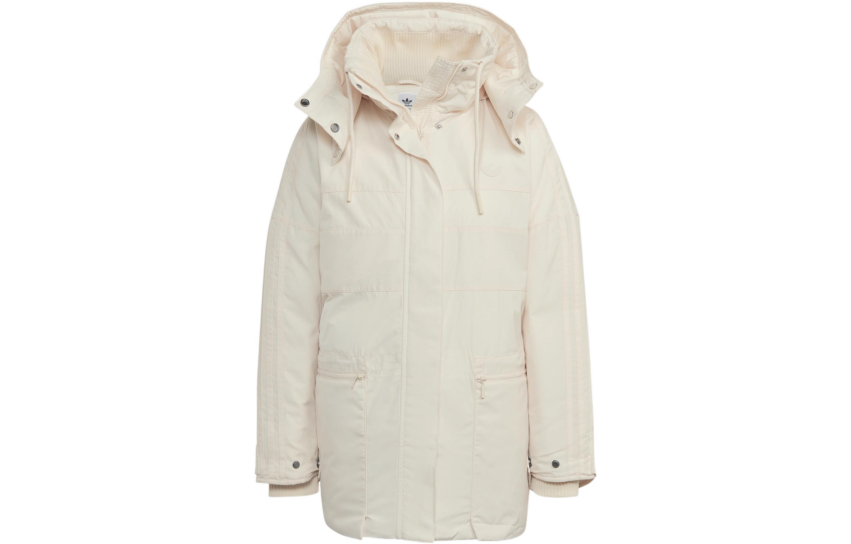 (Women) adidas Originals  White Hooded Parka Jacket with Zip Front. HK5249