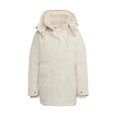 (Women) adidas Originals White Hooded Parka Jacket with Zip Front. HK5249