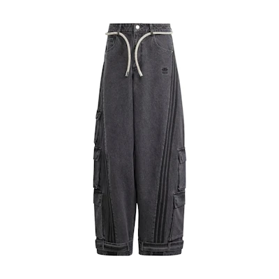 (Women) adidas Originals Wide-Leg Cargo Denim Pants Black IV9345