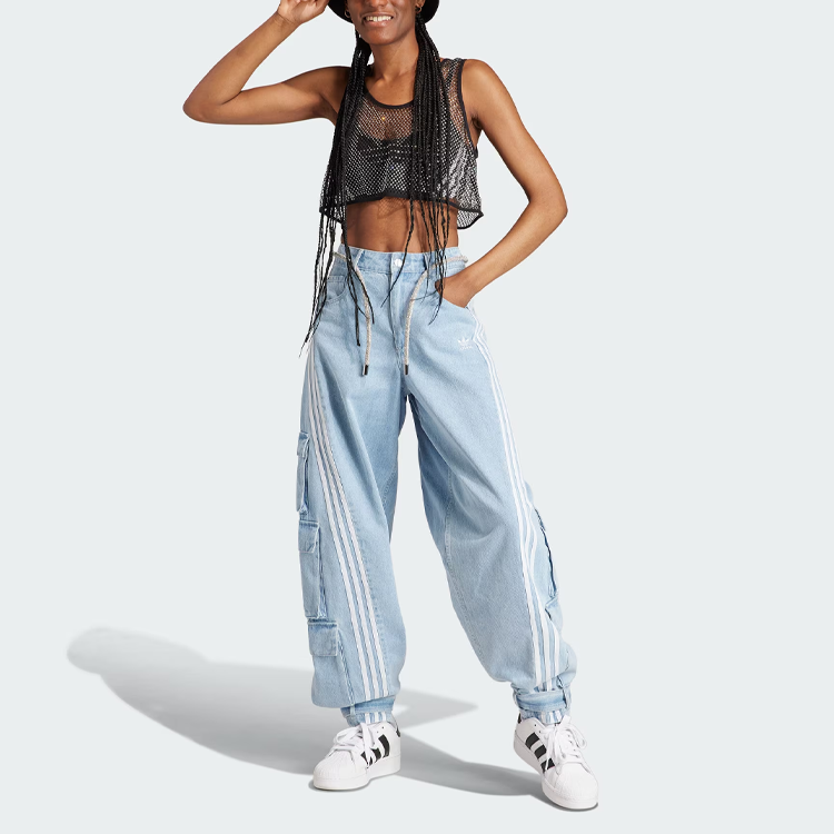 Lookbook (W) アディダス オリジナルス ワイドレッグ カーゴ デニムパンツ ブルー IV9344