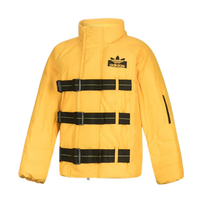(Women) adidas Originals Yellow Logo Print Zipper High Collar Puffer Jacket. DZ0025