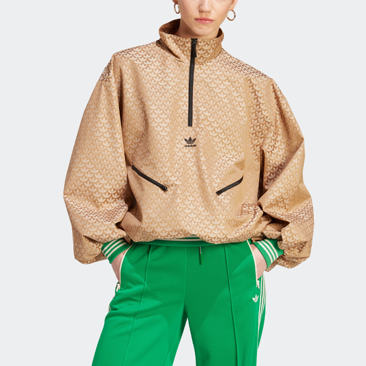 (Women) adidas Originals Adicolor 70s Brown Half-Zip Retro Monogram Track Jacket IK7883 圖 3