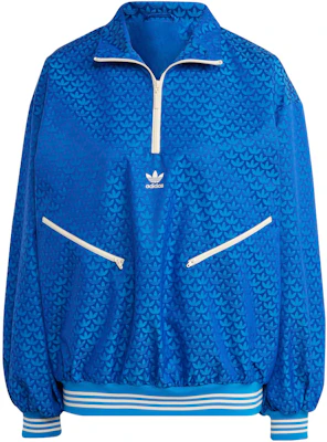 (W) adidas Originals Adicolor 70s Half-Zip Monogram Pullover Jaket Biru IK7882 Order (W) adidas Originals Adicolor 70s Half-Zip Monogram Pullover Jaket Biru IK7882