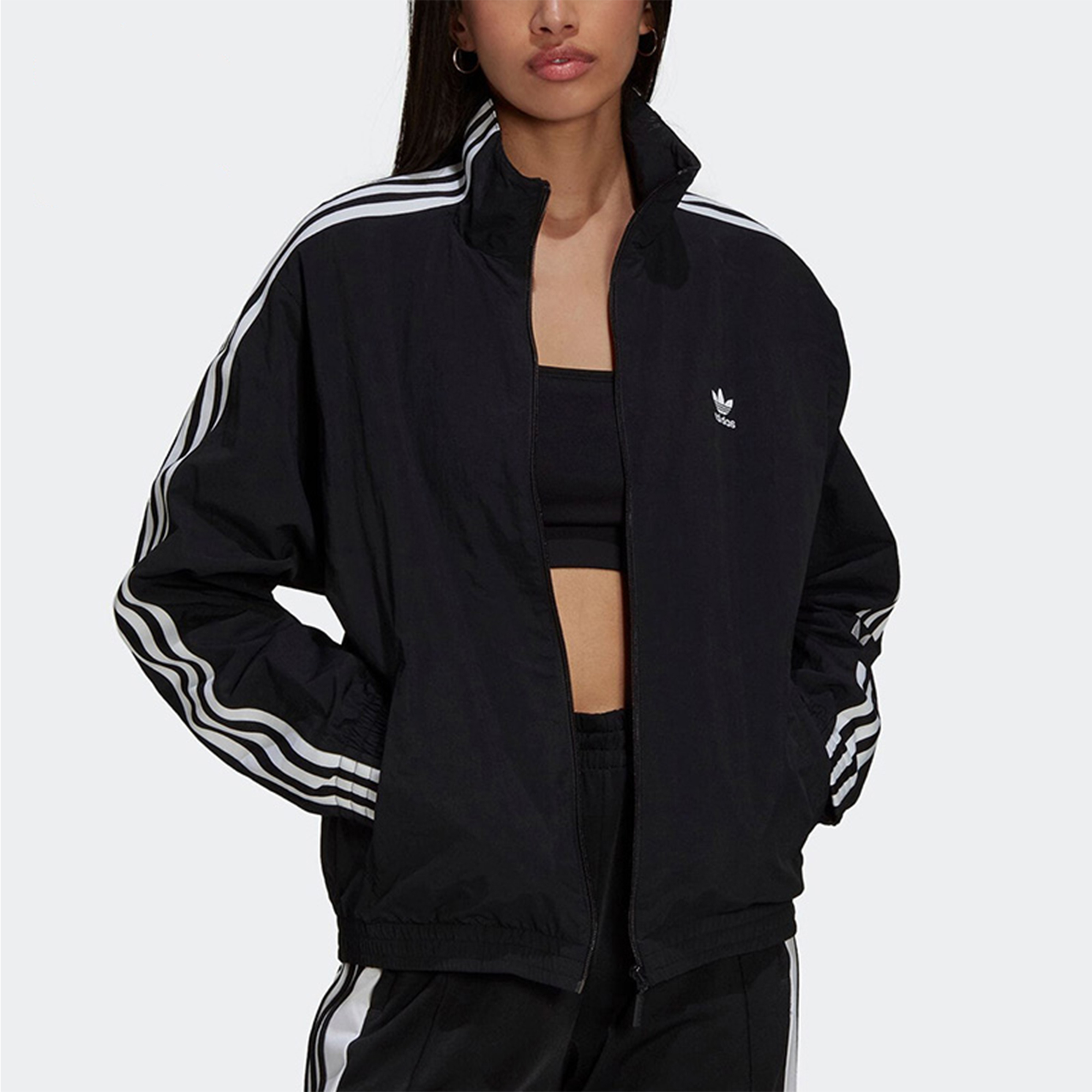 Shop (W) adidas Originals Adicolor Jaket Track Hitam 3-Stripes Edisi Musim Gugur. H20540