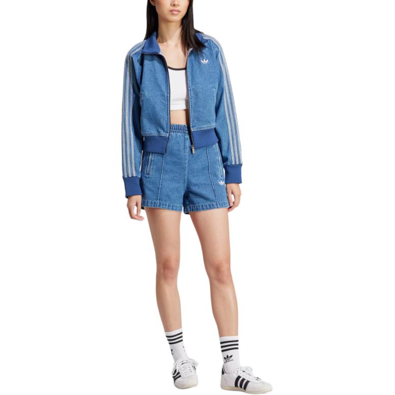 Lookbook (W) 아디다스 오리지널스 아디컬러 데님 빈티지 인디고 스트라이프 집업 재킷 JD2570