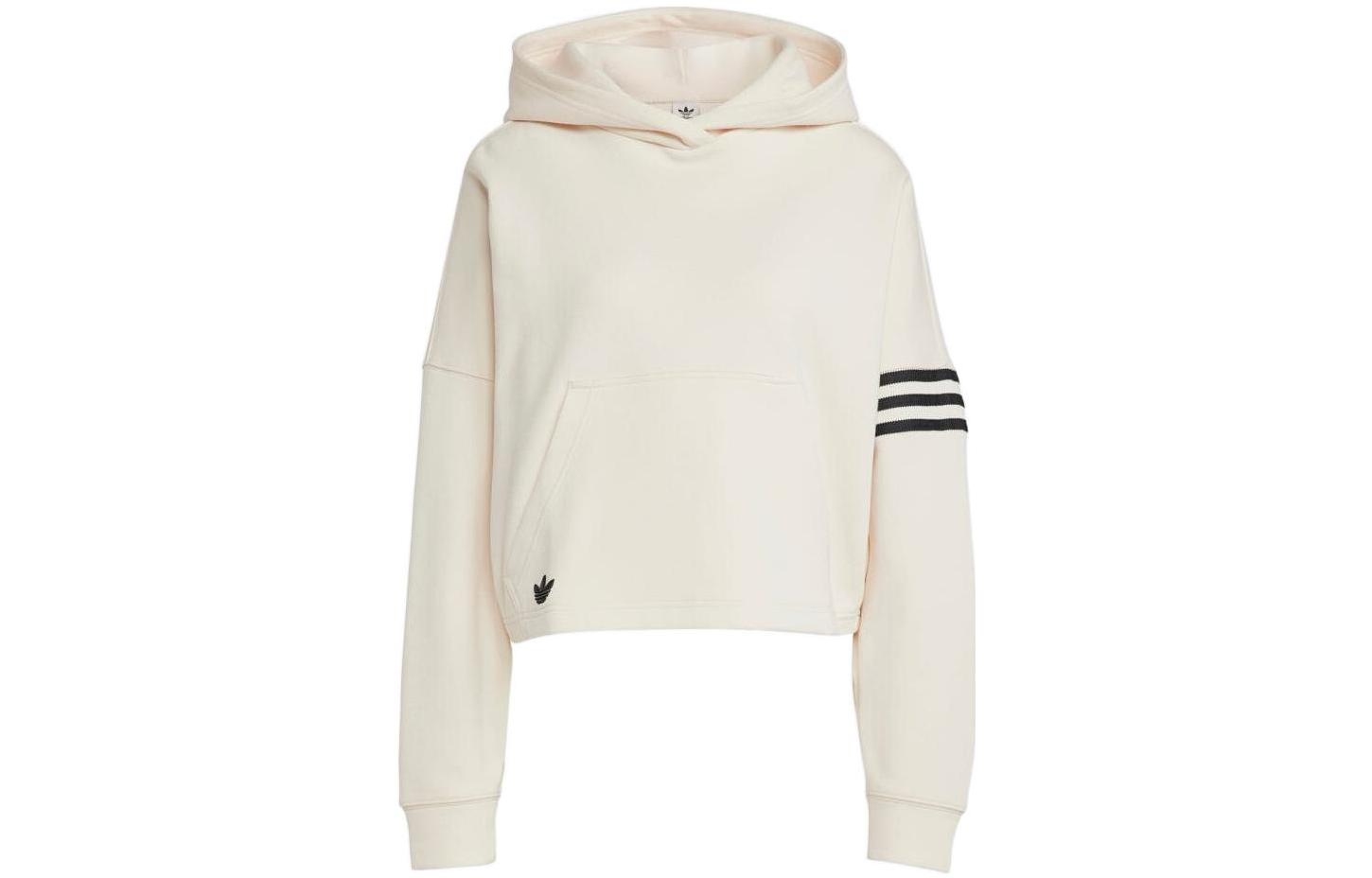 (Women) adidas Originals Adicolor Neuclassics White Cropped Hoodie with Logo Stripes IB5921