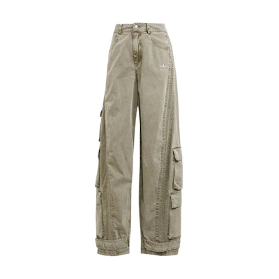 (Women) adidas Originals ADILENIUM Olive Green Cargo Pants with Logo Embroidery. JM9267
