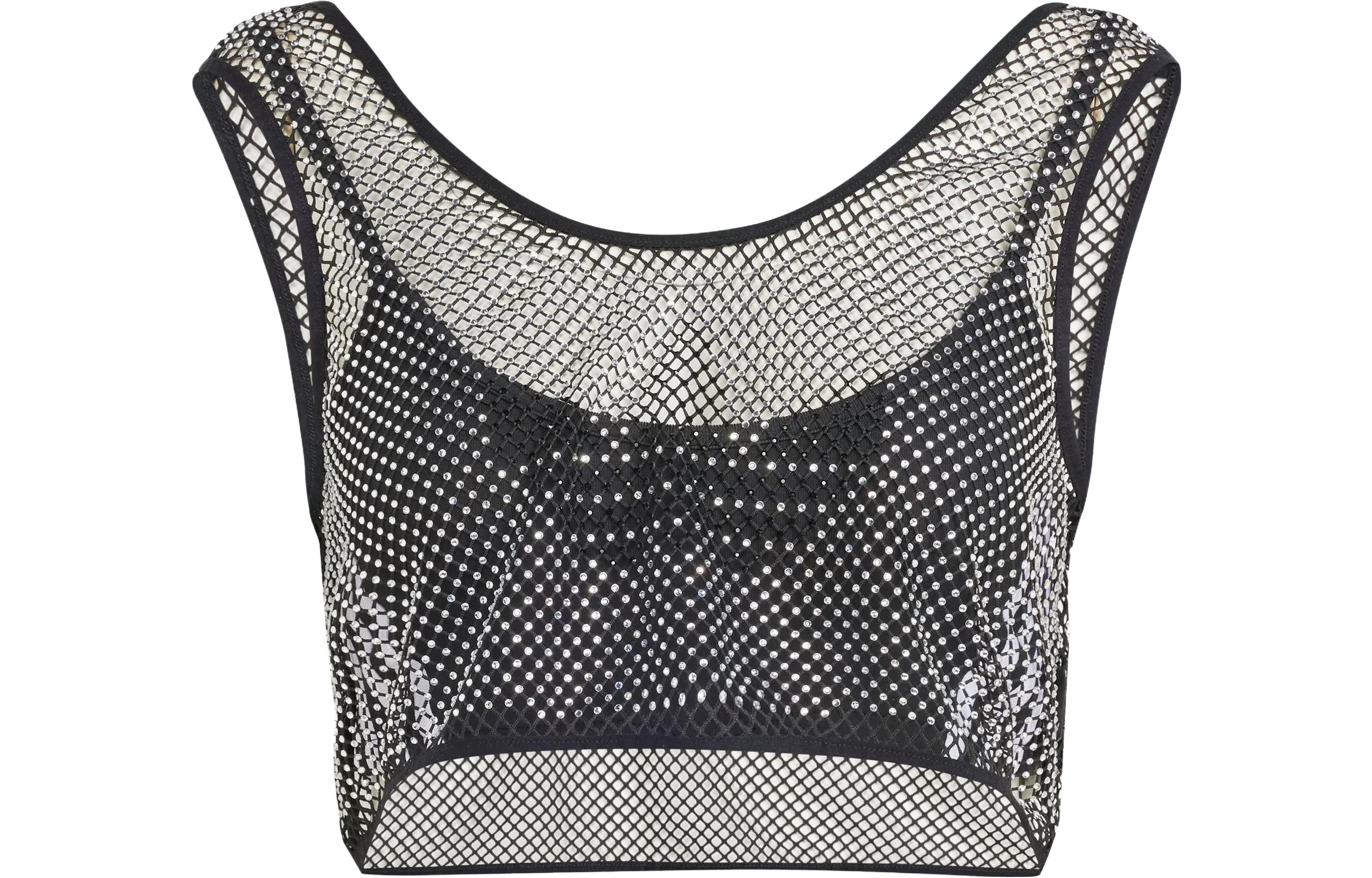 (Women) adidas Originals Adilenium Rhinestone Bra Top Black/Grey Two-Way Design. IW6206