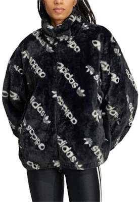 (W) adidas Originals 全版印花毛絨黑色休閒外套 IW5920 Lookbook (W) adidas Originals 全版印花毛絨黑色休閒外套 IW5920