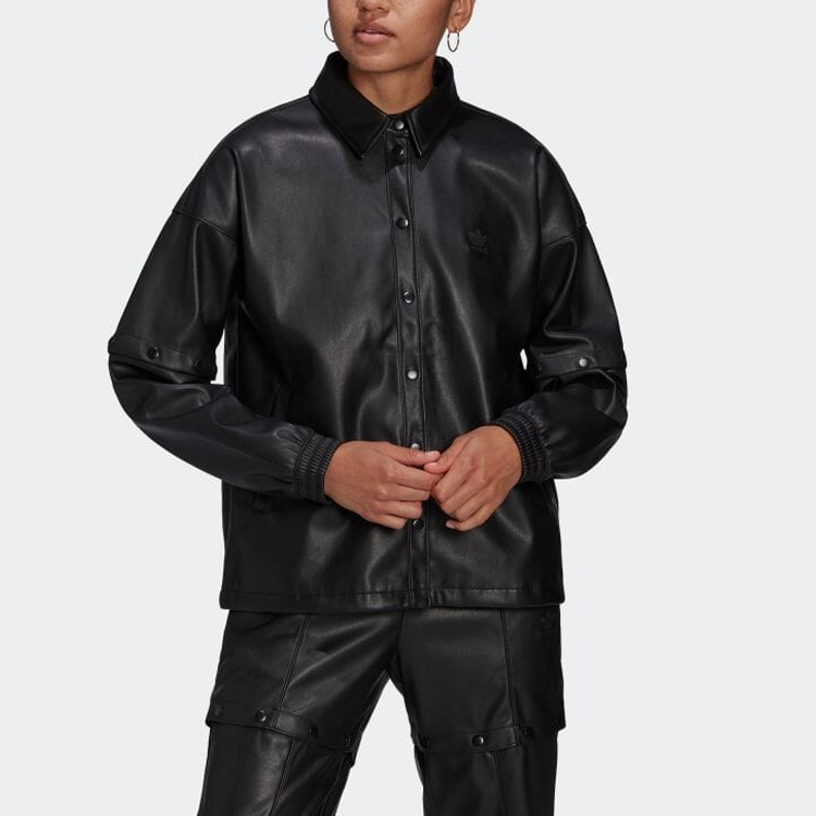 Lookbook (W) 아디다스 오리지널 블랙 로고 카라 캐주얼 스포츠 자켓 HF2021