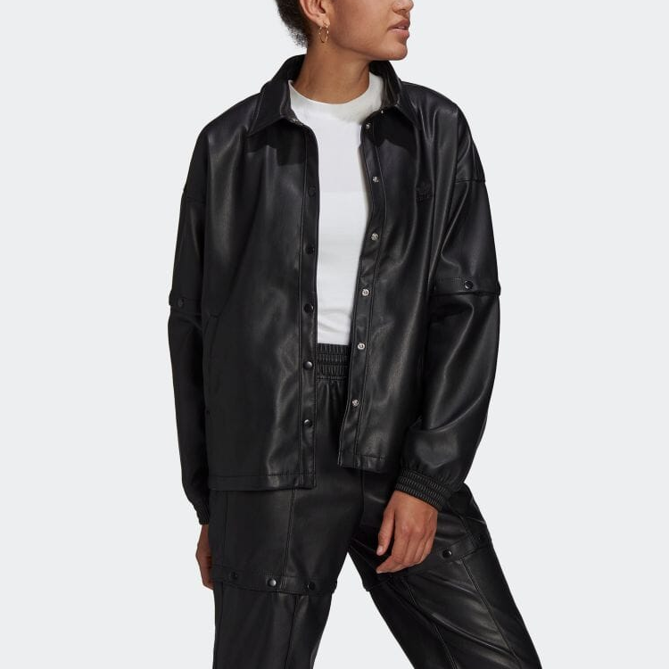 Shop (W) 아디다스 오리지널 블랙 로고 카라 캐주얼 스포츠 자켓 HF2021