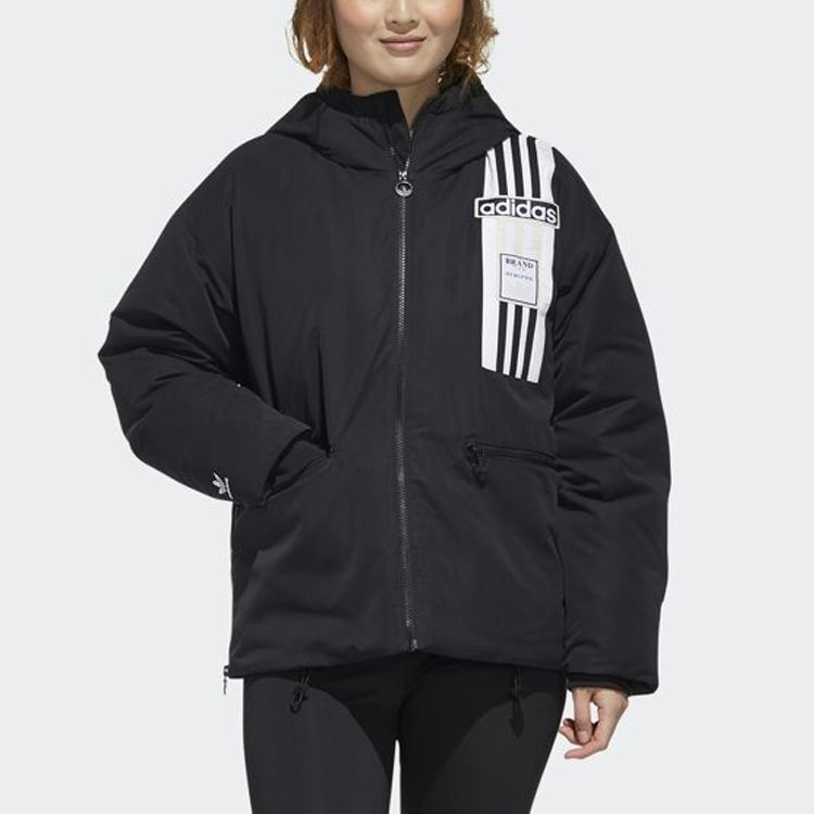 Shop (W) 阿迪达斯三叶草黑色连帽羽绒夹克冬季款 GL6411