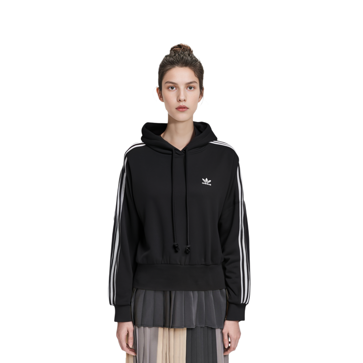 (Women) adidas Originals Black Hoodie Retro Pullover with Side Stripes H37812 圖 11