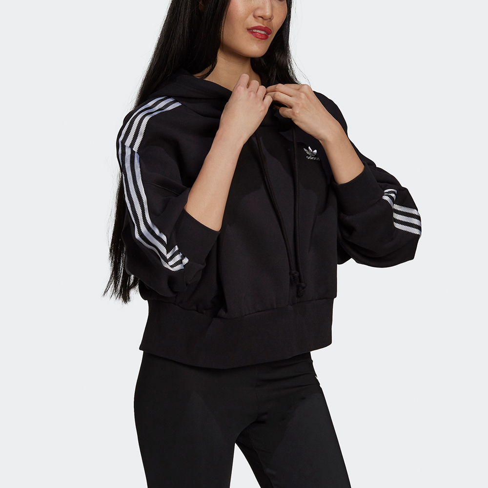 (Women) adidas Originals Black Hoodie Retro Pullover with Side Stripes H37812 圖 5